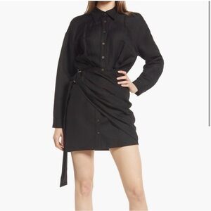 Significant Other Marloe Shirt Dress Linen Blend Black Long Sleeve